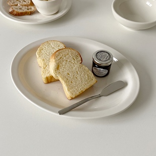 奶白色系列餐具 窄边釉下彩厚陶瓷椭圆盘 西餐盘鱼盘9.5寸11寸