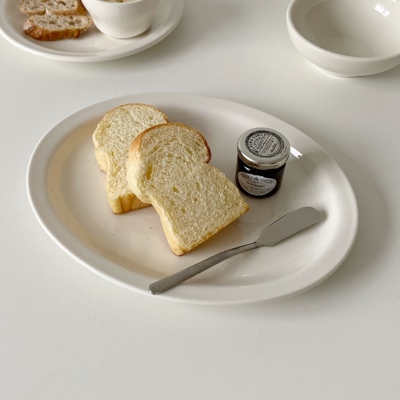 椭圆盘鱼盘陶餐厅店用简约奶白