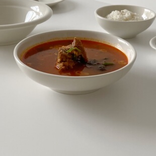 门牙奶奶 米白系列/宽口浅汤碗 汤碗厚实韩式ins陶瓷8英寸沙拉碗