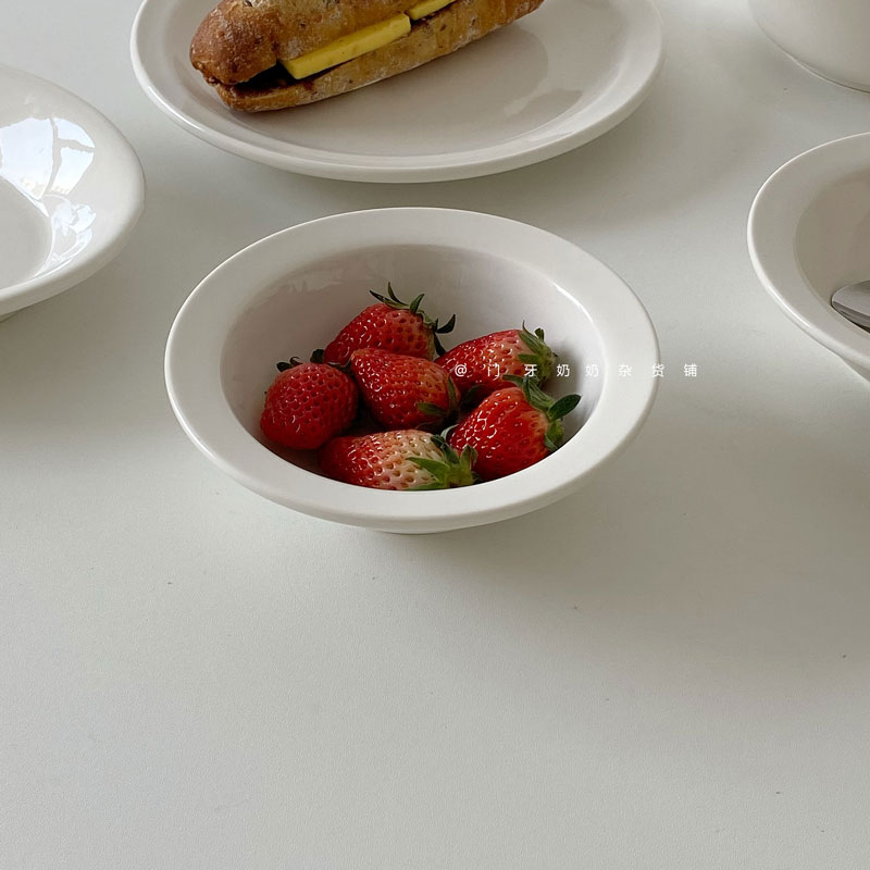 门牙奶奶 奶白系列翻边草帽麦片碗韩式ins加厚陶瓷酸奶碗餐厅店用