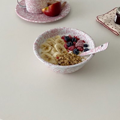 搪瓷博主同款粉色泼墨搪瓷碗