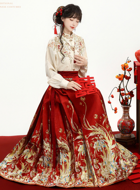 茗月萱[锦绣]原创明制汉服织金马面裙套装婚服订婚敬酒服2025新款