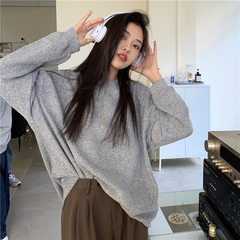 Real price autumn and winter ins solid color leisure long sleeves lazy wind age reduction show thin loose thickened pit bar bottom