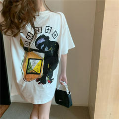 Real price women's wear super hot personality graffiti middle and long lower body missing loose show thin T-shirt trend