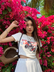 實拍實價 洋氣ins可愛小貓印花修身百搭短款字母打底T恤