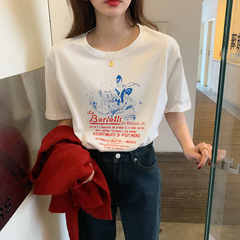 新款實拍實價韓版時尚印花恤寬鬆百搭打底短袖上衣女