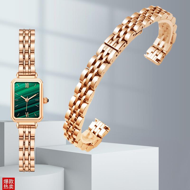 精钢手表带适配Rose小绿表10mm表链女款飞M亚达阿玛尼罗西尼DW罗