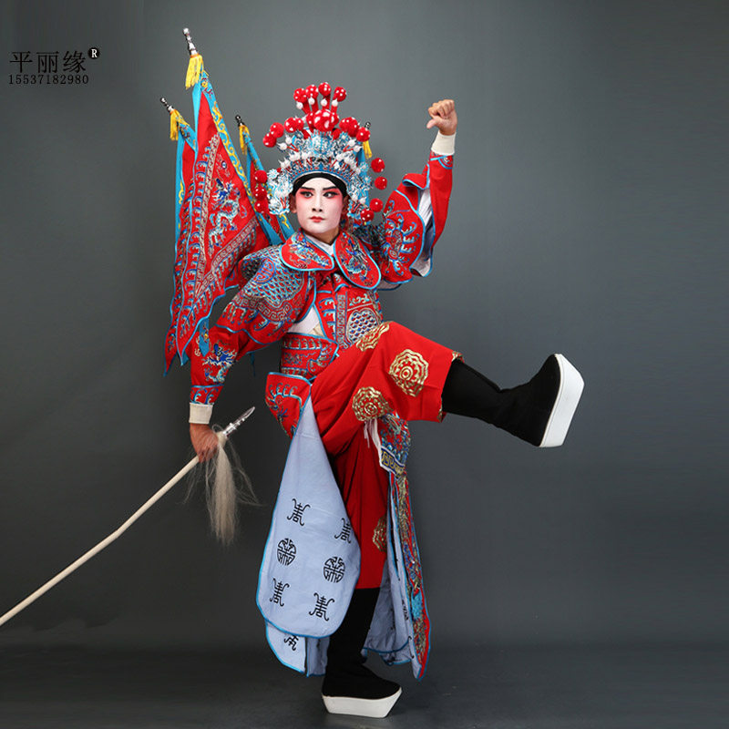戏曲大靠京剧武生武将靠旗厚绉A戏服花将军小生老生戏装勾金男大