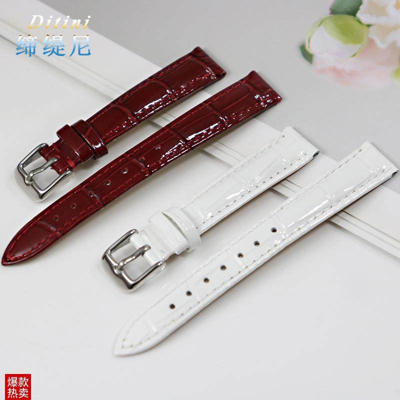 真皮表带女c酒红白色绿代用天梭卡西欧飞亚达雷迈西腾手表链柔软1