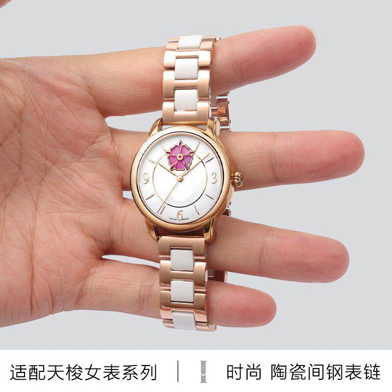 精钢间陶瓷手e表带 适配天梭T099女1853手表带女心媛 卡森 臻我T4
