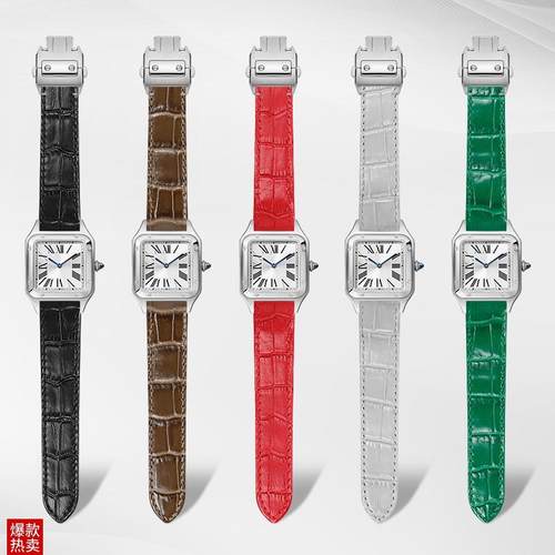 适用卡地亚山度士表l带男SANTOS100桑托斯卡历博真皮手表带女配件