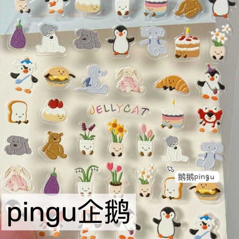 ins超火可爱企鹅美甲贴纸浮雕立体防水水杯笔杆相机ccd装饰贴画