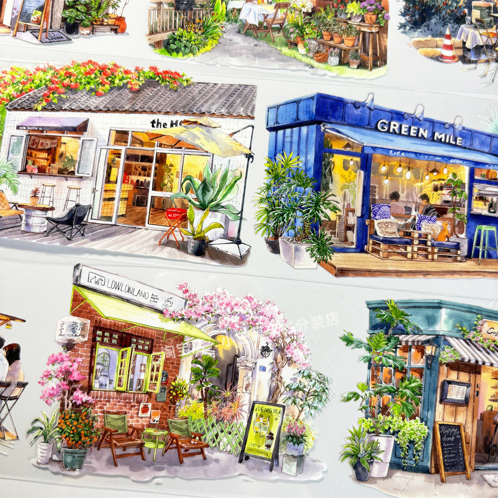 手帐分装胶带街角慢铺景物志商铺街道古风PET素材账流麻贴纸咕卡