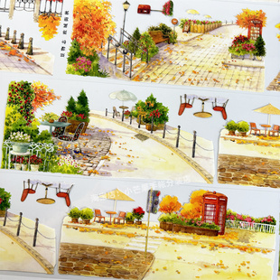 手帐分装胶带欧城街秋zero街道枫树公园古风PET素材账手机壳贴纸