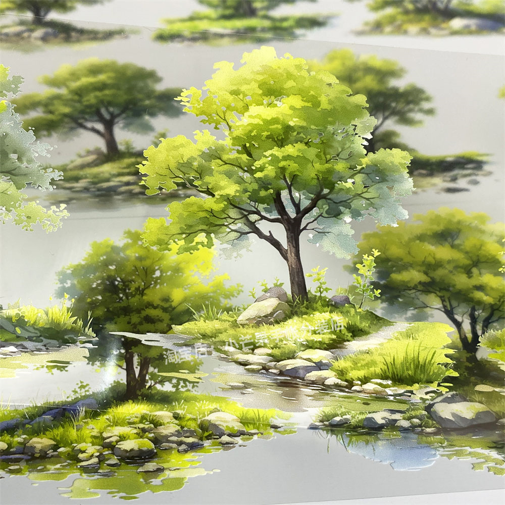 手帐分装胶带溪野萌春江月令绿树植物古风PET素材账流麻diy贴纸