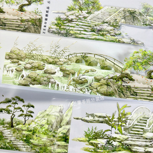 手帐分装胶带古桥野渡zero流水岸边草树古风PET素材账手机壳贴纸