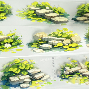 手帐分装胶带荷塘小路江月令石阶荷叶花古风PET素材账流麻diy贴纸