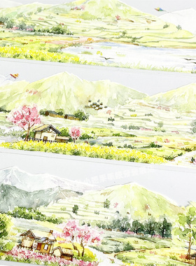 手帐分装胶带草长莺飞zero山水村落古风PET素材账流麻贴纸咕卡