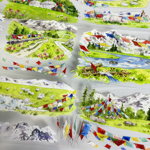 手帐分装胶带雪旌牧夏景物志经幡牛羊古风PET素材账流麻贴纸咕卡