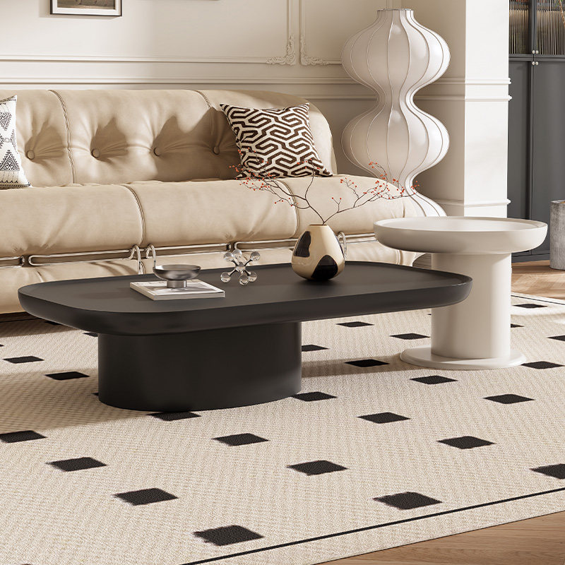 法式复古大小茶几黑白小户型家用小户型现代奶油风烤漆长方形茶几