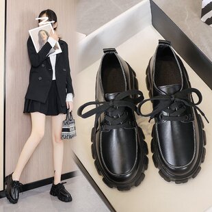 厚底小皮鞋女英伦风复古乐福鞋粗跟百搭jk鞋子刘雯同款松糕单鞋