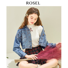 翻领牛仔单排扣修身 上衣牛仔外套女 春秋短款 春季 ROSEL新款 经典