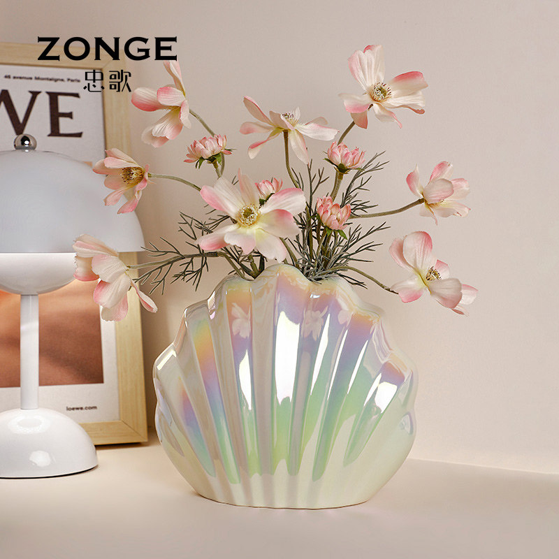 创意陶瓷贝壳花瓶摆件客厅插花家居客厅电视柜茶几花器炫彩高级感,家居饰品,花瓶,淘宝优惠券,粉丝福利购,淘宝优惠卷