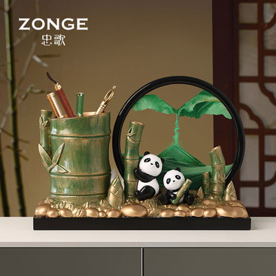 节节高升熊猫流沙画 画摆件高档笔筒男生日办公室送老师文创毕业