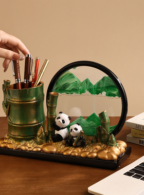 【送礼佳品】熊猫笔筒流沙画