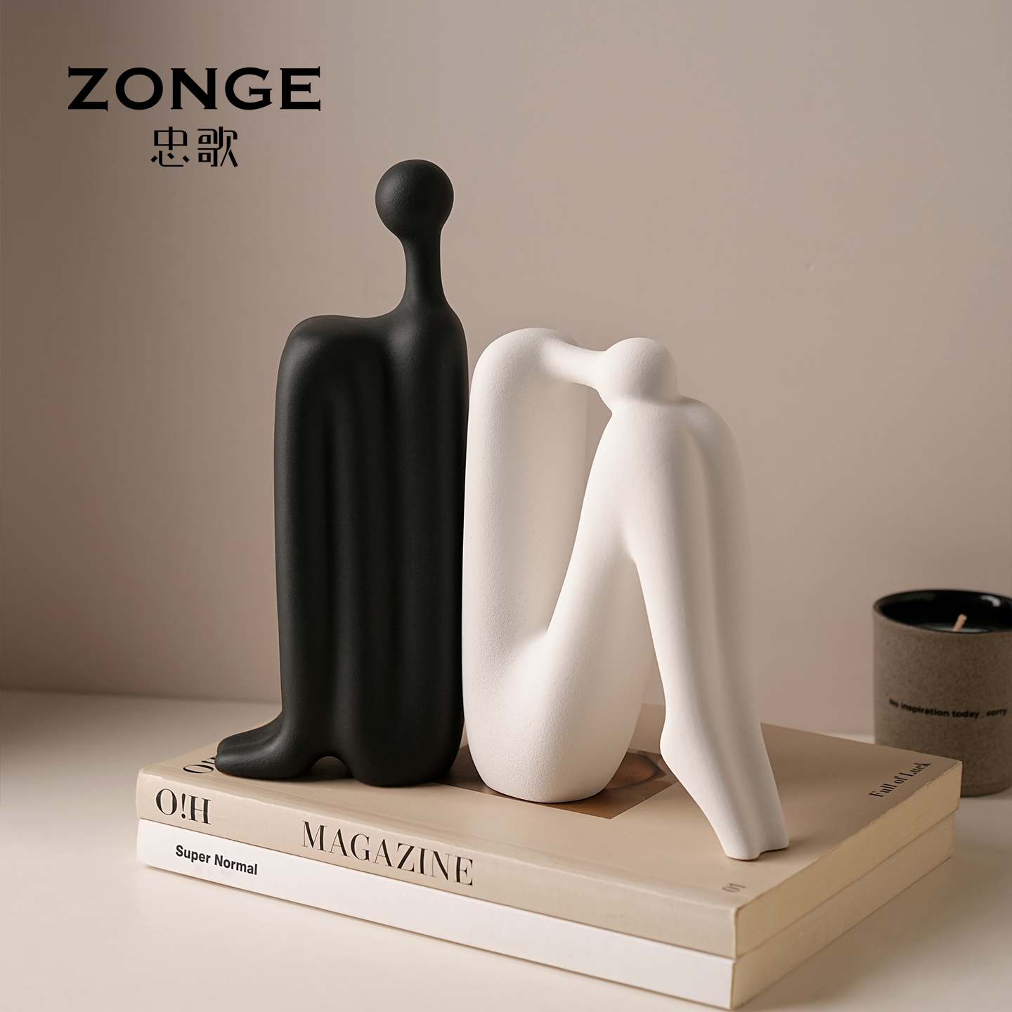 简约陶瓷人物书档摆件客厅装饰品