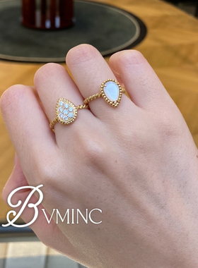 bvminc 白贝母水滴，满钻水滴 ，红石榴 戒指 小号 叠搭戒指