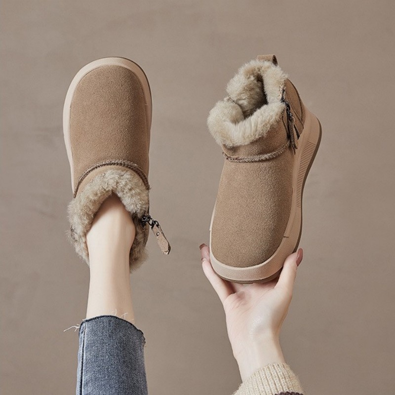 韩柔丽雪地靴冬季短靴真皮