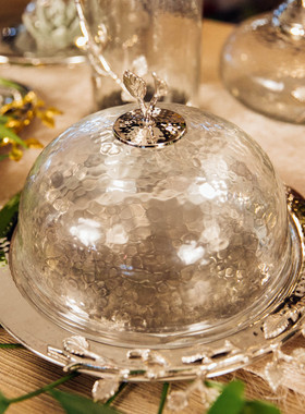 促销简约客厅摆件铝制玻璃盘子蛋糕盘带罩子居家礼品装饰工艺品