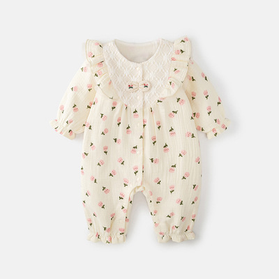 春秋女婴59码双层纱布连体衣