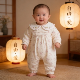 幼儿小公主风可爱女宝宝0到3个月连体衣纯棉布料100全棉婴儿衣服