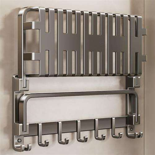 蓝藤浴室卫生间置物架免打孔毛巾架太空铝网篮浴巾架卫浴五金挂件