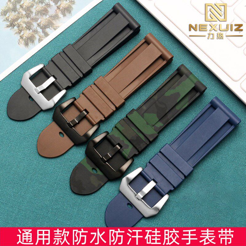 适配Panera沛纳l海男表硅胶带PAM441/111胖大海黑色针扣橡胶手表