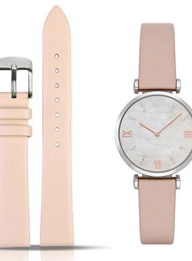 适配阿玛尼满天星手表女AR8039浅粉色195F811387真皮表带1014mm