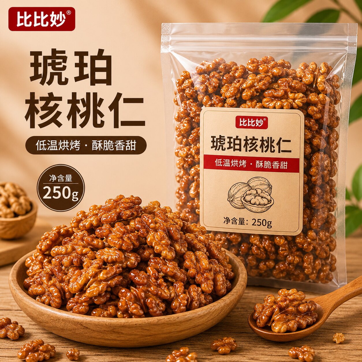 新货琥珀核桃仁休闲坚果干果核桃肉儿童小零食大全各种美食