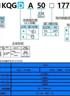销钉夹紧气缸CKQGDA CKQPDA CLKQPD/GA50-128 125 147 195 197
