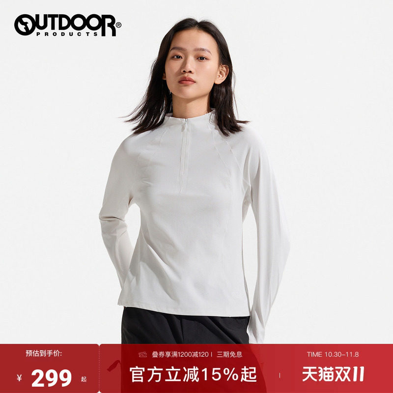outdoor products 加州云雀新品户外长袖T恤女速干透气半拉链卫衣