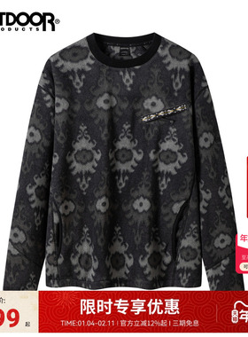 outdoor products2025秋冬新款抓绒套头衫男户外保暖民族风满卫衣