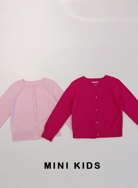 法国单~轻奢女童3-12岁宝宝复古针织镂空插肩毛衣上衣针织开衫