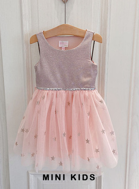出口原单~女童宝夏季五角星烫金blingbling背心连衣裙无袖礼服裙