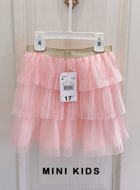 法国单~女童1-12岁夏季纯棉粉色洋气蓬蓬裙bling蛋糕半身裙纱裙子