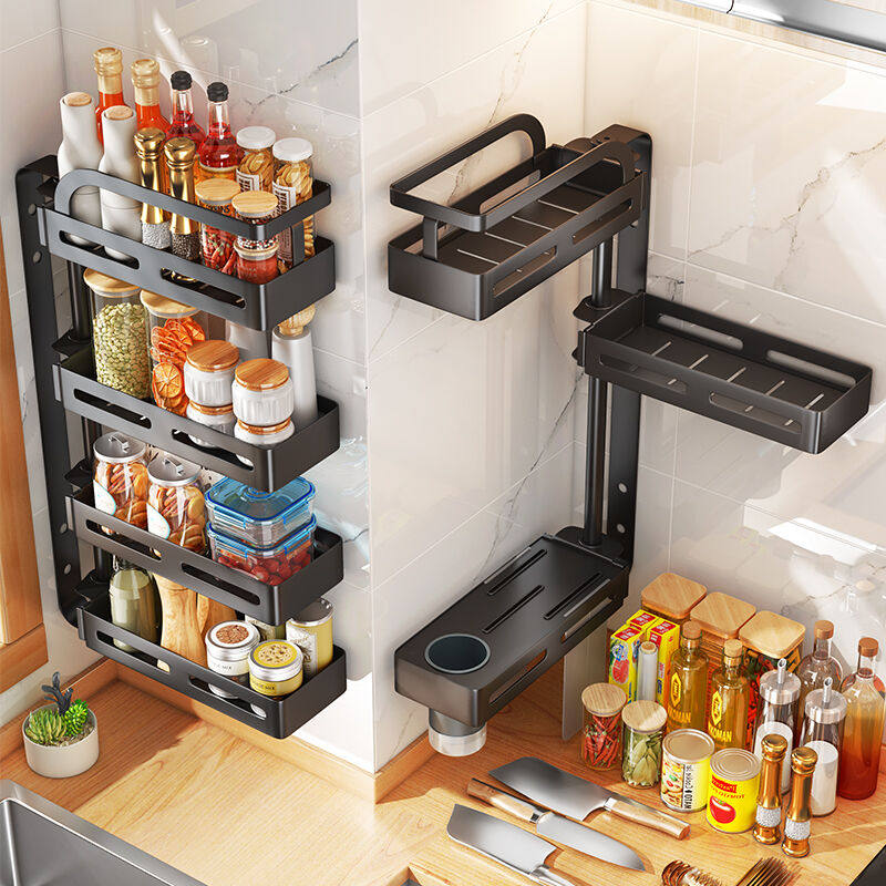 帅仕厨房置物架可旋转调料架壁挂免打孔调味品佐料瓶收纳多功能刀