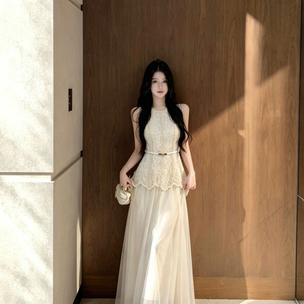 MEI ZI 美姿-仙女千金风气质精致女神无袖上衣小衫+半身裙两26230