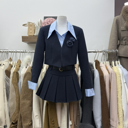 MEI ZI 美姿-新国标90白鸭绒韩系学院风减龄少女假两件西装22210