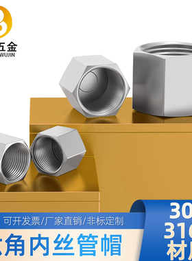 304/316L不锈钢高压外六角内丝堵头管帽内螺纹管帽2346分M20*1.5