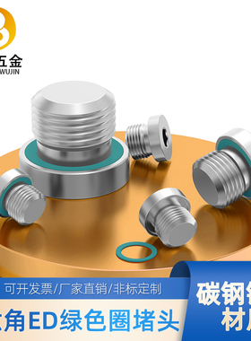 ED镀锌带氟胶圈法兰面内六角管堵镀锌油塞堵头G1/81/43/81/2M8*1